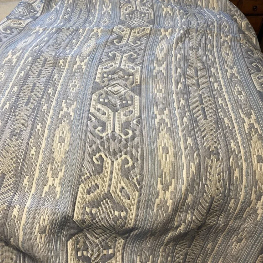 Vintage San Marcos Blanket 96x98 Blue White Bedspread Coverlet Reversible Queen